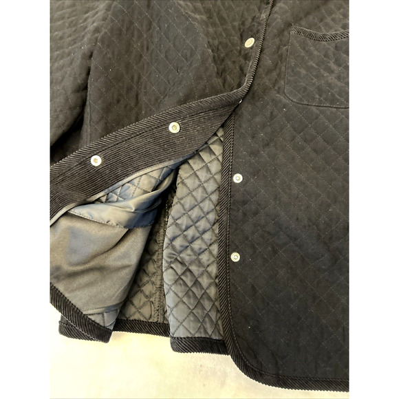 Talbots Women Quilted Corduroy Neck Jacket Sz L Black Snap Button Front Stretch - Picture 7 of 11